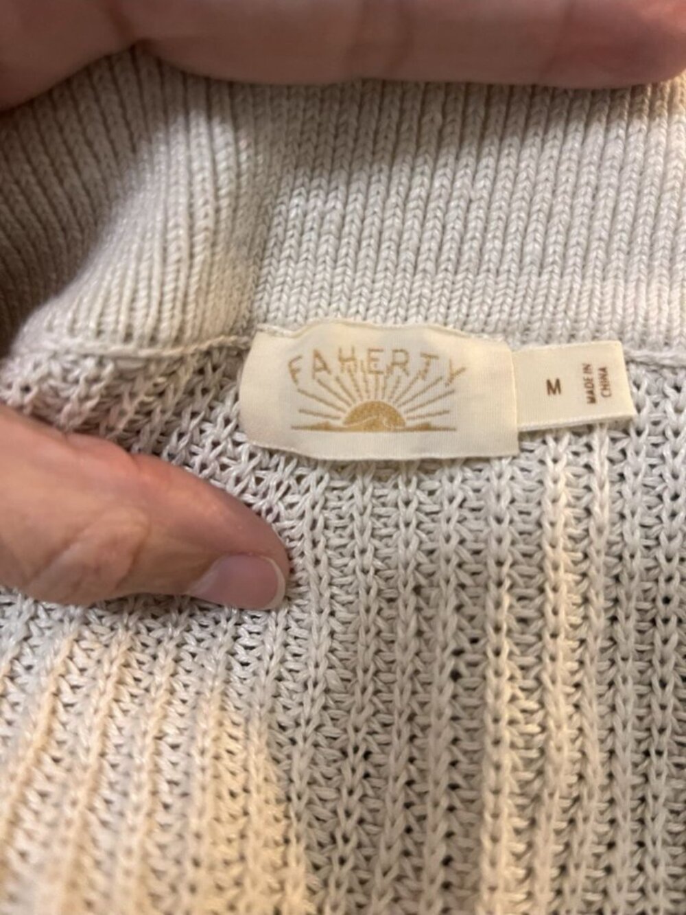 Faherty Mirimar Linen Polo in Ocean Ties Striped Sweater Sz M Navy Cream Collar - Picture 10 of 13